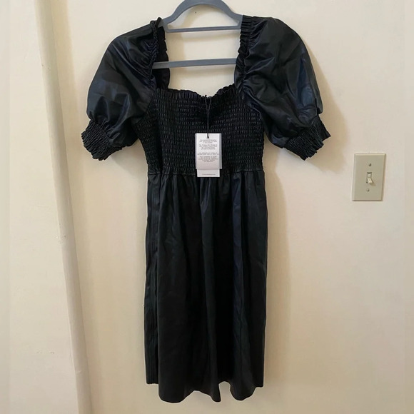 7 FOR ALL MANKIND ATHENA NAP BLACK FAUX LEATHER SQUARE NECK DRESS NWT SIZE M - Picture 4 of 8